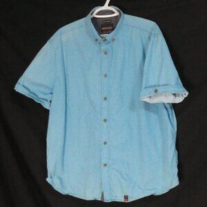 RED WOOD | XXL | Light Blue Dotted Short Sleeve Cotton Shirt | Rolled Cuffs